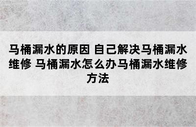 马桶漏水的原因 自己解决马桶漏水维修 马桶漏水怎么办马桶漏水维修方法